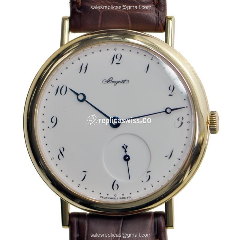 Breguet 5140BA/29/9W6 Classic - Auto - 18kt Yellow Gold - White Dial - Brown Alligator Buckle