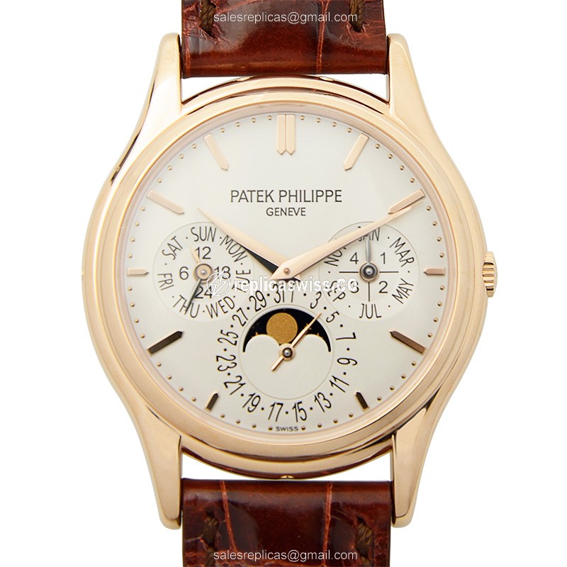 Patek Philippe 5140R-011 Replica - Automatic - 18kt Rose Gold - White Dial, Brown Alligator Strap