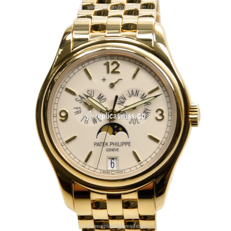 Patek Philippe 5146-1J-001 Replica - Auto - 18kt Yellow Gold - White Dial - Gold Clasp - Luxury Replica COMPLICATIONS Watch