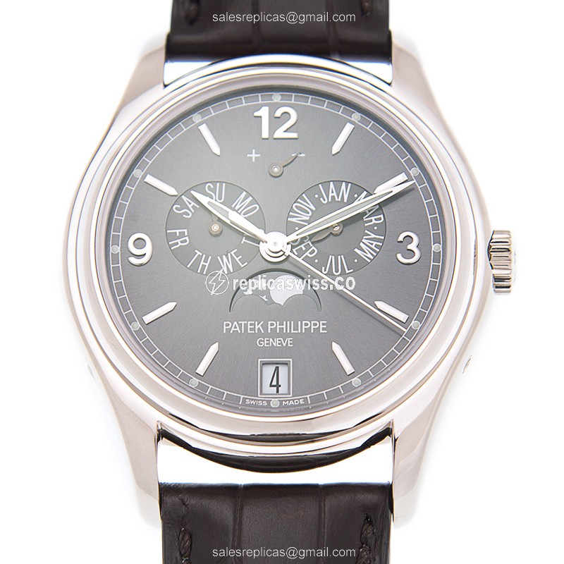 Patek Philippe 5146G-010 Complications - Auto - 18kt White Gold - Dark Grey - Brown Alligator