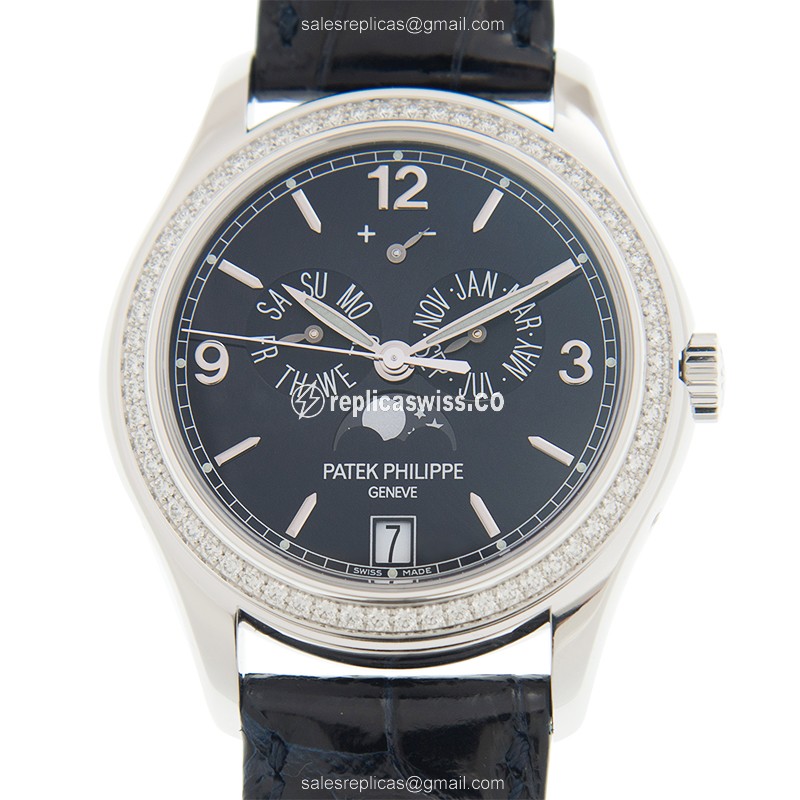 Patek Philippe 5147G-001 Complications - Auto - 18kt White Gold - Blue Dial - Diamond - Blue Alligator Strap