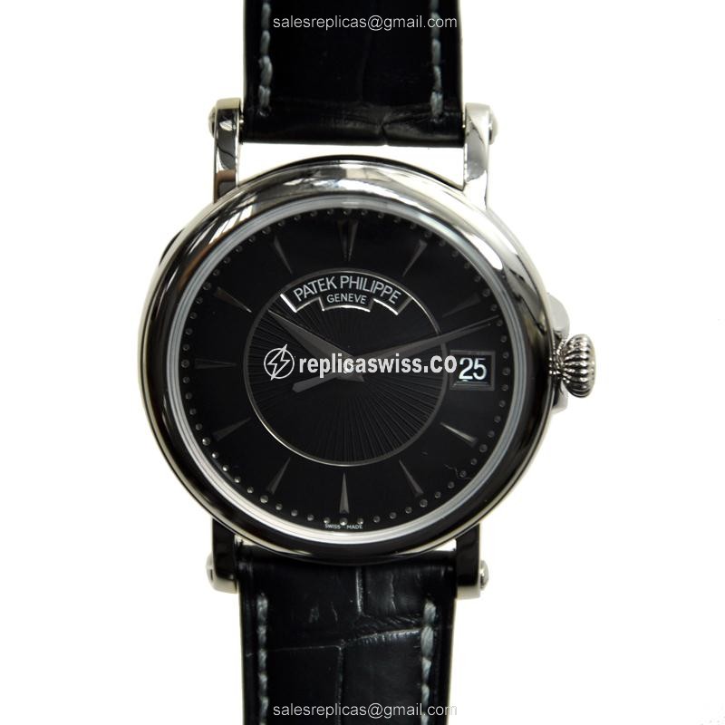 Patek Philippe 5153G-001 Replica - Manual Wind - 18kt Gold - Black Dial - Alligator Black Clasp - Luxury Replica CALATRAVA Watch