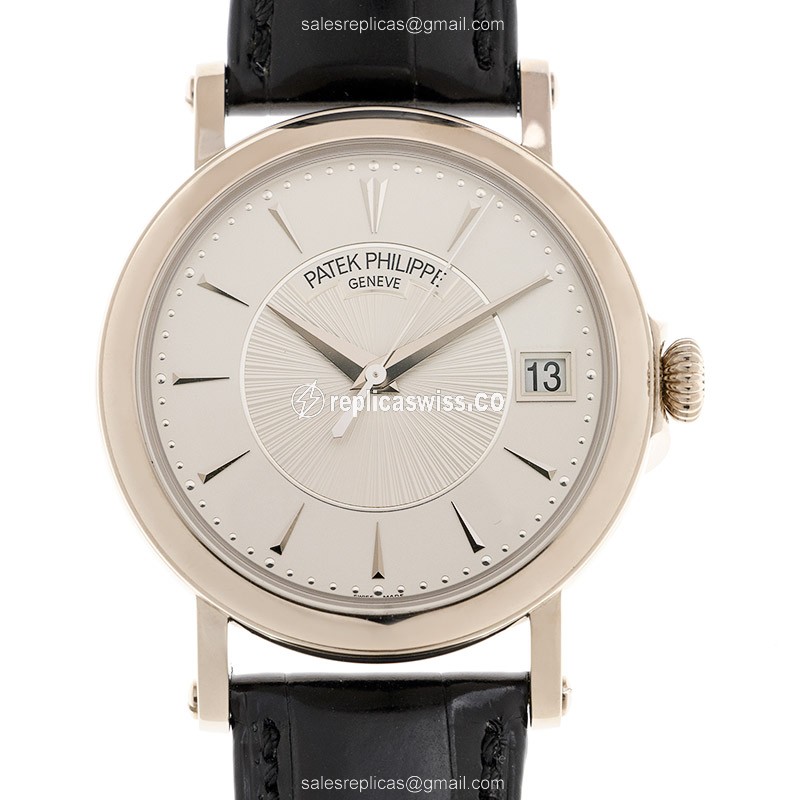 Patek Philippe 5153G-010 Replica - Automatic - 18kt White Gold - White Dial - Black Alligator Strap - Luxury Replica CALATRAVA Watch