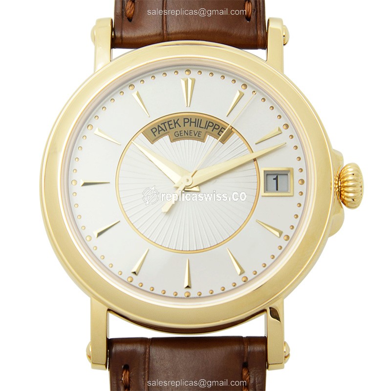 Patek Philippe 5153J-001 Replica - Automatic - 18kt Yellow Gold - White Dial - Brown Alligator Strap - Luxury Replica CALATRAVA Watch