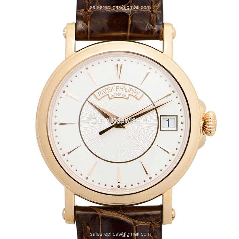 Patek Philippe 5153R-001 CALATRAVA - Auto - 18kt Rose Gold - White Dial - Brown Alligator Strap - Luxury Replica CALATRAVA Watch