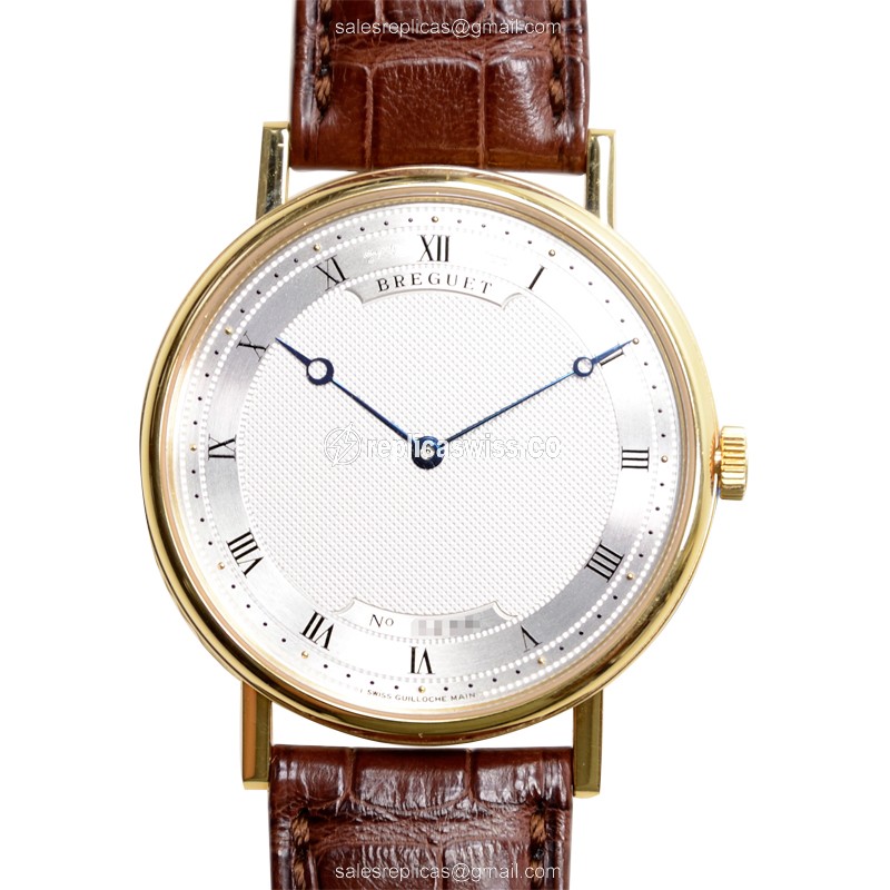 Breguet 5157BA/11/9V6 Replica - Auto - 18kt Gold Case - White Dial - Brown Alligator