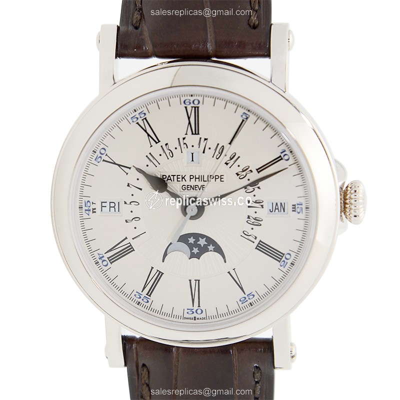Patek Philippe 5159G-001 Replica - Automatic | 18kt Gold | White Dial | Brown Alligator