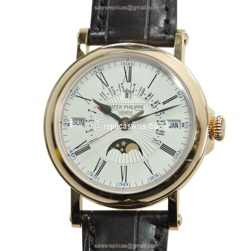 Patek Philippe 5159R-001 Replica - Automatic - 18kt Rose Gold - White Dial - Brown Alligator Strap