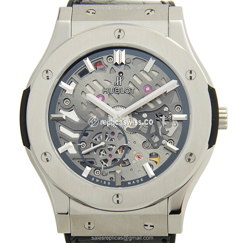 Hublot Classic Fusion Replica - Manual Wind - Titanium Case - Silver Dial - Black Alligator Strap