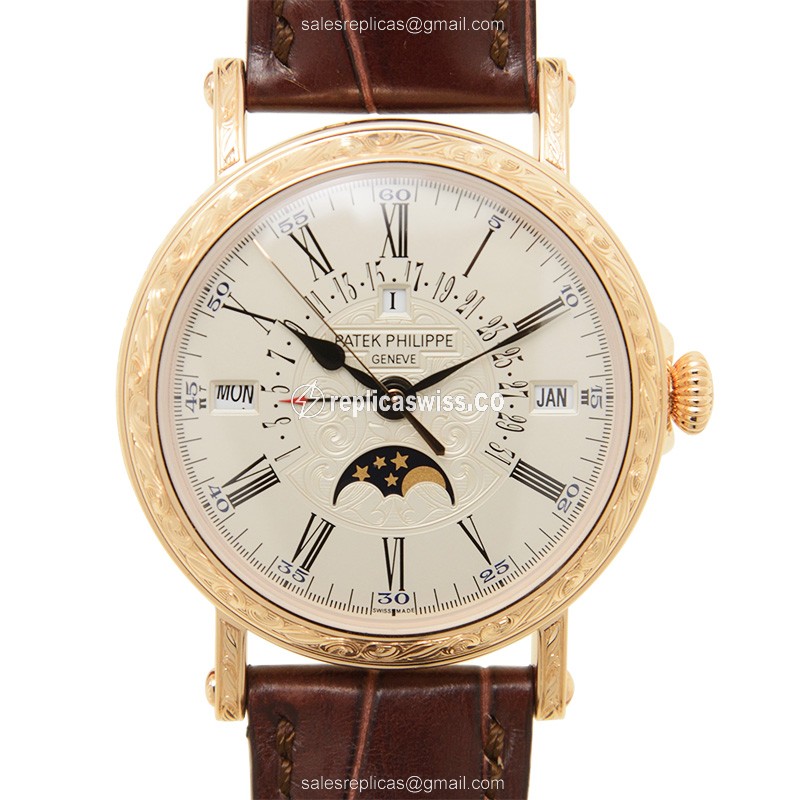 Patek Philippe 5160R-001 Replica - Automatic - 18kt Rose Gold - White Dial - Brown Alligator Strap
