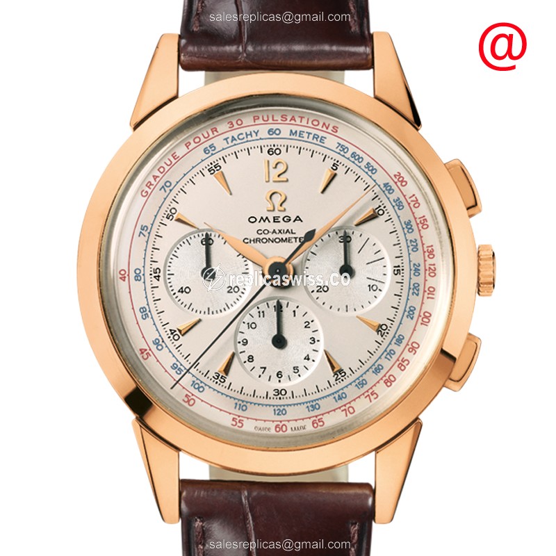 Omega 516.53.39.50.02.001 Replica - Manual Wind - 18kt Rose Gold - Silver Dial - Brown Leather Strap - Luxury Replica SPECIALITIES Watch