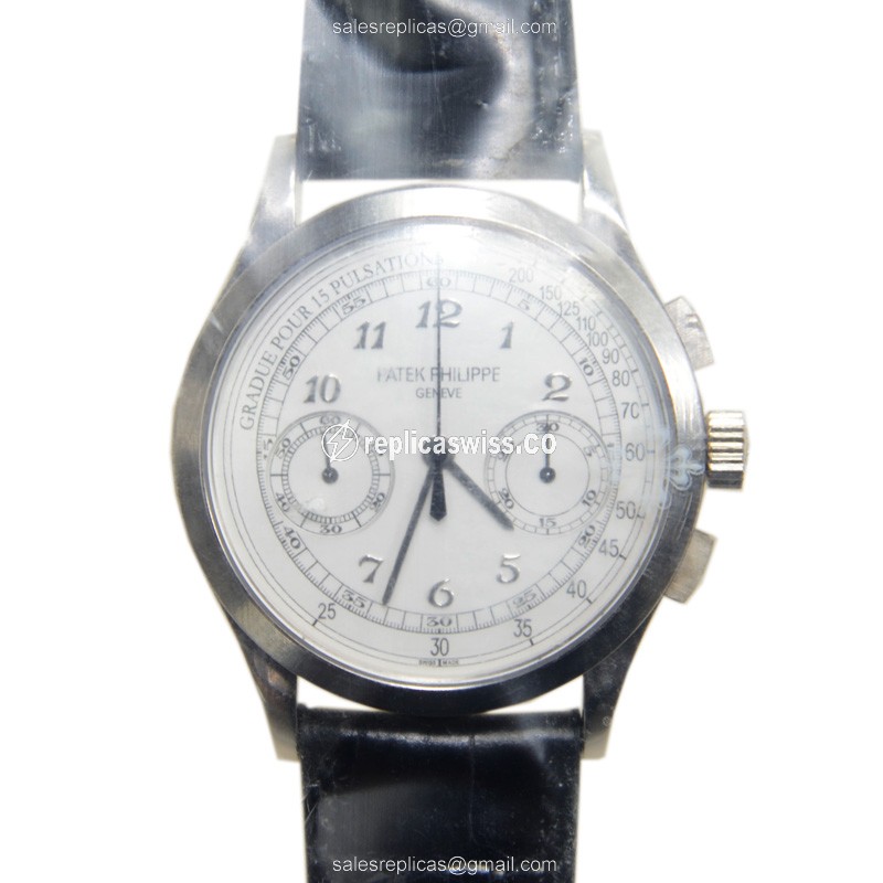 Patek Philippe 5170G-001 Complications Manual Wind 18kt Gold White Dial Black Leather Strap Clasp
