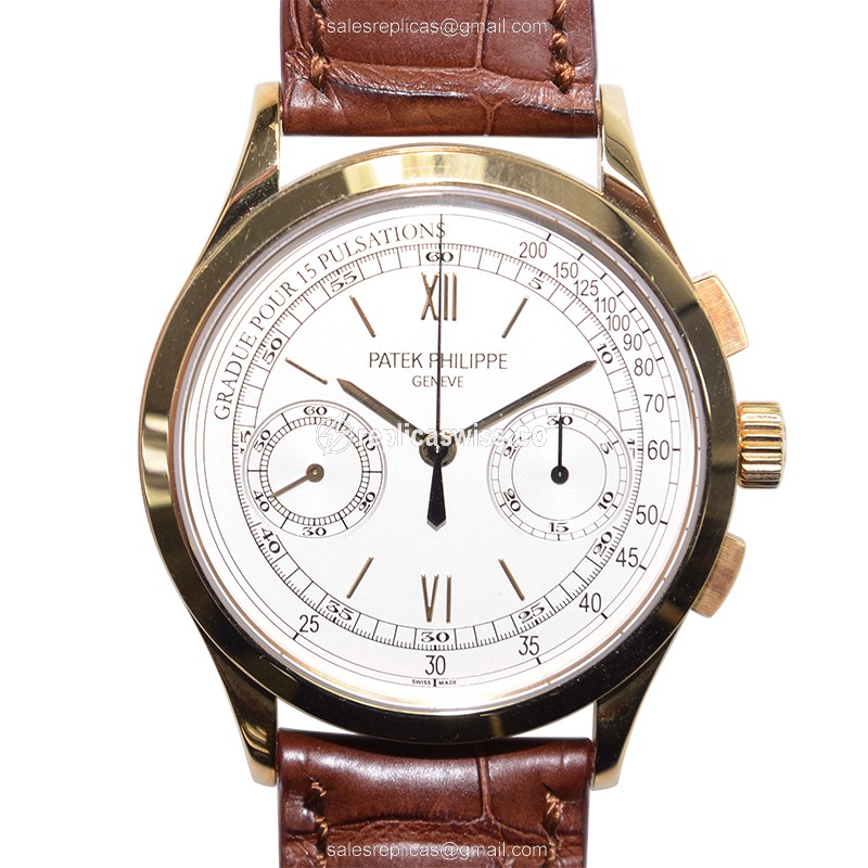 Patek Philippe 5170J-001 Complications Manual Wind 18kt Gold White Dial Clasp Brown Alligator Strap Replica Watch