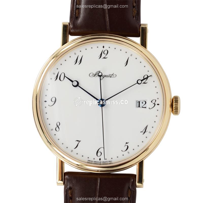Breguet 5177BA/29/9V6 Classic - Auto - 18kt Yellow Gold - White Dial - Brown Alligator Buckle
