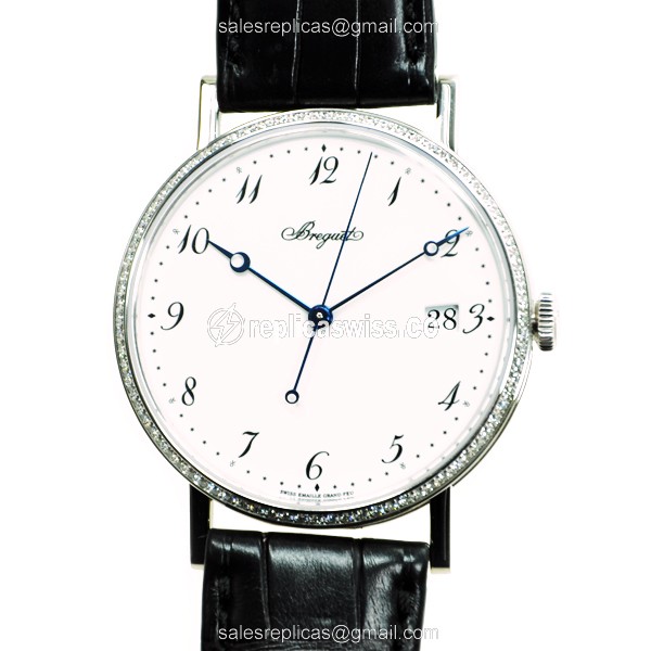 Breguet 5178BB/29/9V6/D000 Classic Automatic - 18kt White Gold - Diamond - White Dial - Black Alligator Buckle