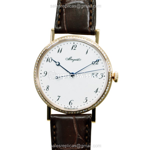 Breguet 5178BR/29/9V6/D000 Classic - Rose Gold - Diamond Case - White Dial - Alligator Brown Strap