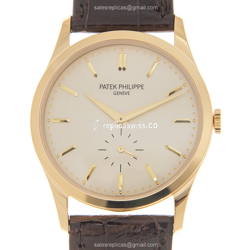 Patek Philippe 5196J-001 Replica - Manual Wind - 18kt Gold - White Dial - Brown Alligator Buckle - Luxury Replica CALATRAVA Watch