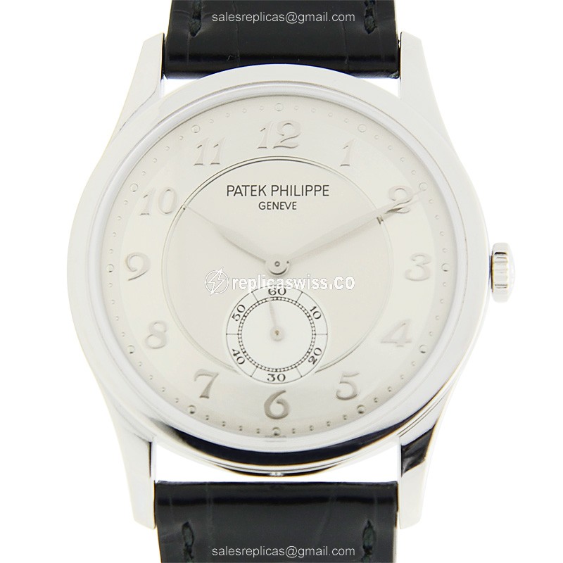 Patek Philippe 5196P-001 Replica - Manual Wind - Platinum Case - Silver Dial - Black Alligator Strap - Luxury Replica CALATRAVA Watch