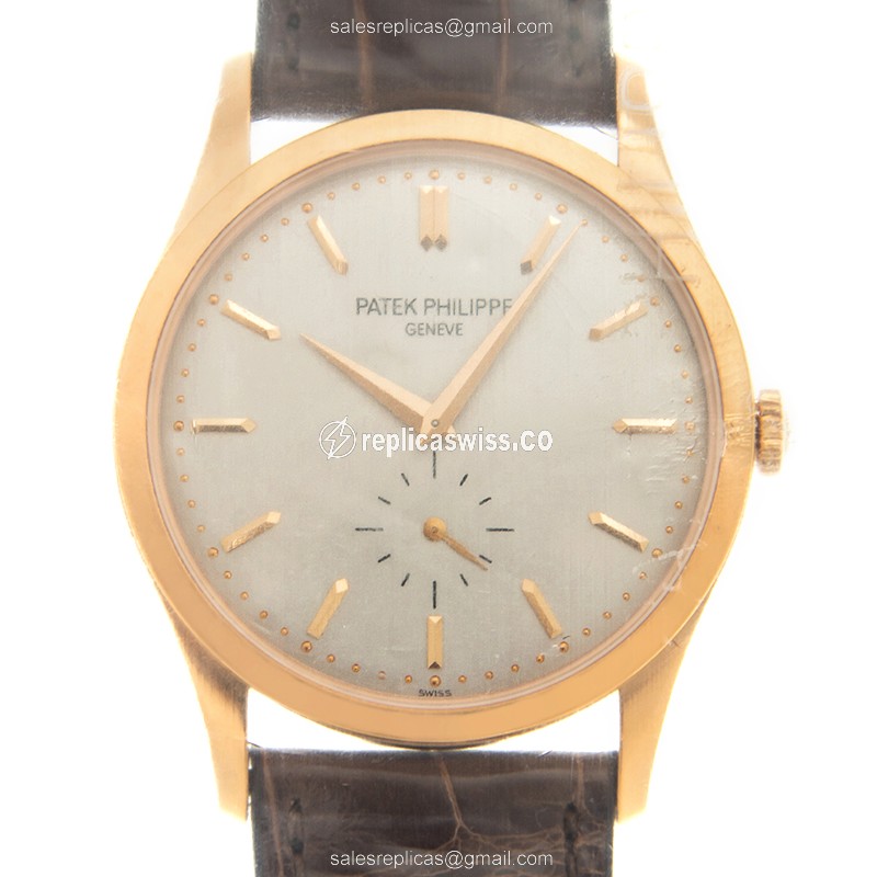 Patek Philippe 5196R-001 Replica - Manual Wind - 18kt Rose Gold - White Dial - Brown Alligator Buckle - Luxury Replica CALATRAVA Watch