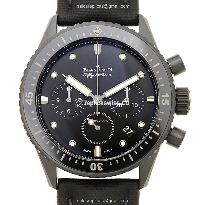 Blancpain 5200-0130-B52A Replica - Automatic - Ceramic - Black - Canvas Strap - Buckle Clasp
