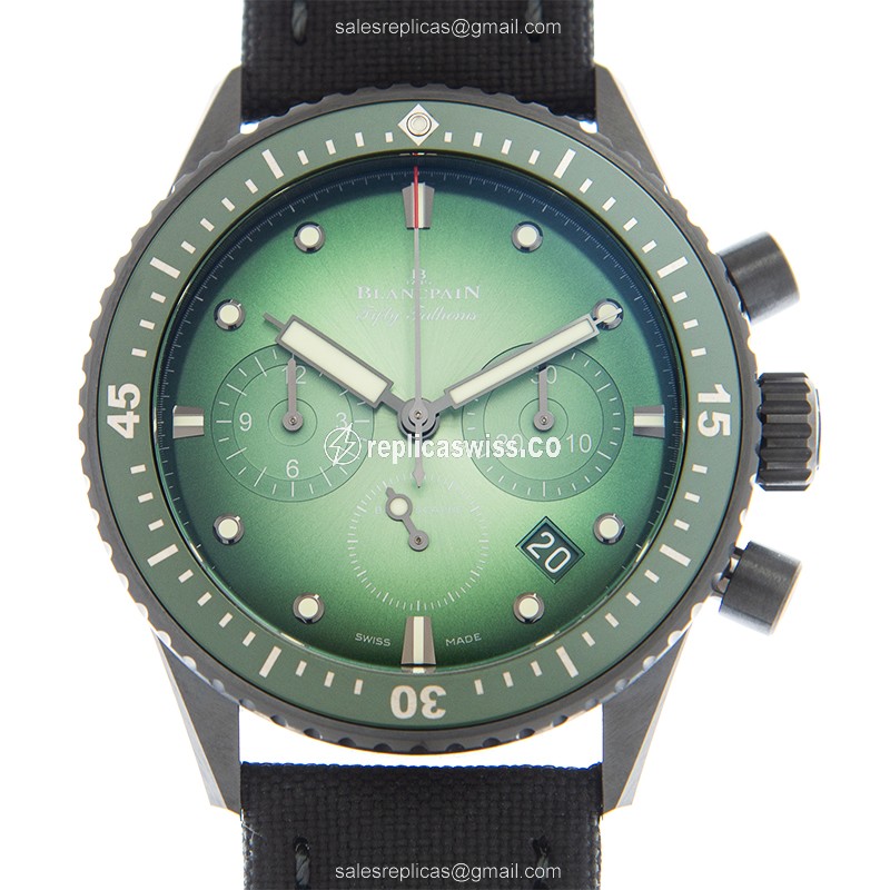 Blancpain 5200-0153-B52A Replica - Automatic - Green Dial - Steel Case - Black Canvas Strap