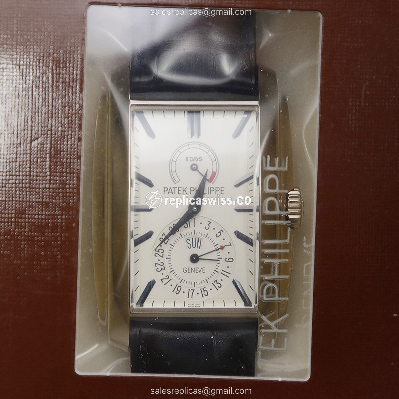 Patek Philippe 5200G-010 GONDOLO Manual Wind 18kt White Gold Watch - White Dial Buckle Clasp Black Alligator - Luxury Replica GONDOLO Watch