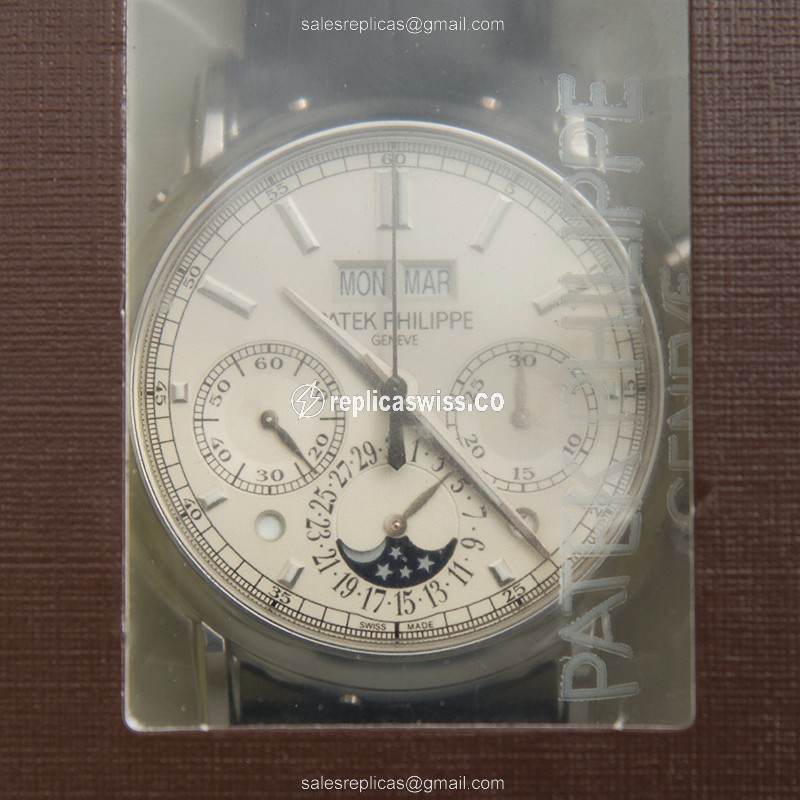 Patek Philippe 5204P-010 Replica - Automatic - 18kt White Gold - White Dial - Leather Strap - Black Buckle
