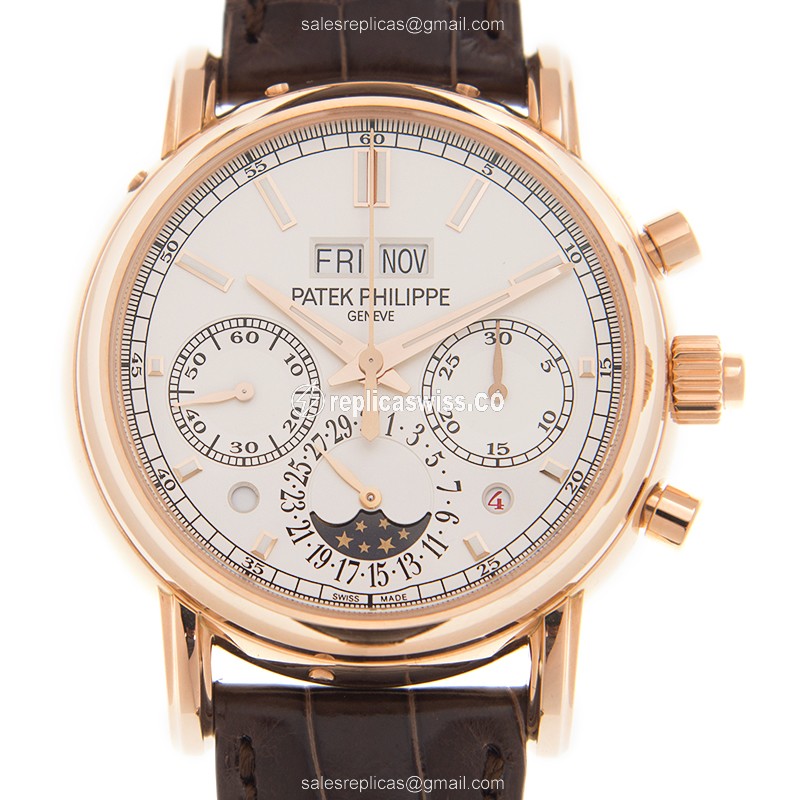 Patek Philippe 5204R-001 Grand Complications - Manual Wind - 18kt Rose Gold - White Dial - Brown Alligator Strap