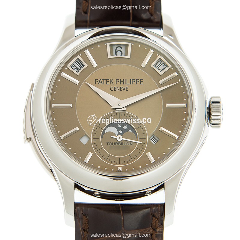 Patek Philippe 5207P-001 - Manual Wind - Platinum Case - Brown Dial - Brown Leather Strap - Luxury Replica COMPLICATIONS Watch