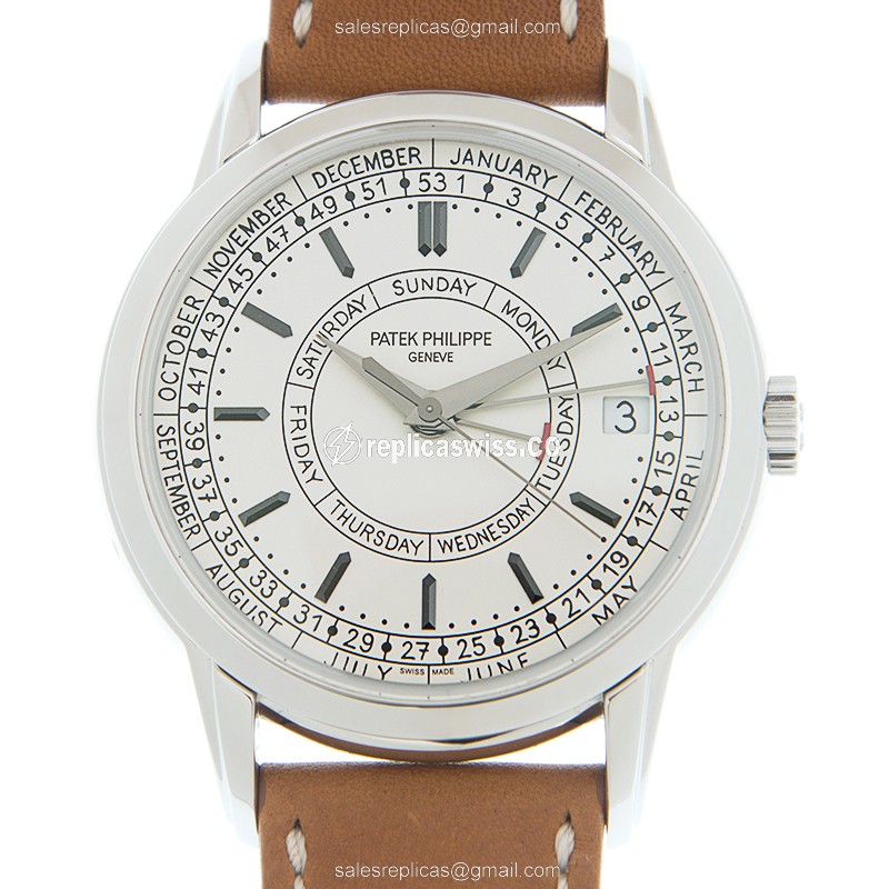Patek Philippe 5212A-001 Replica - Automatic - Steel Case - White Dial - Brown Cowhide Strap - Luxury Replica COMPLICATIONS Watch