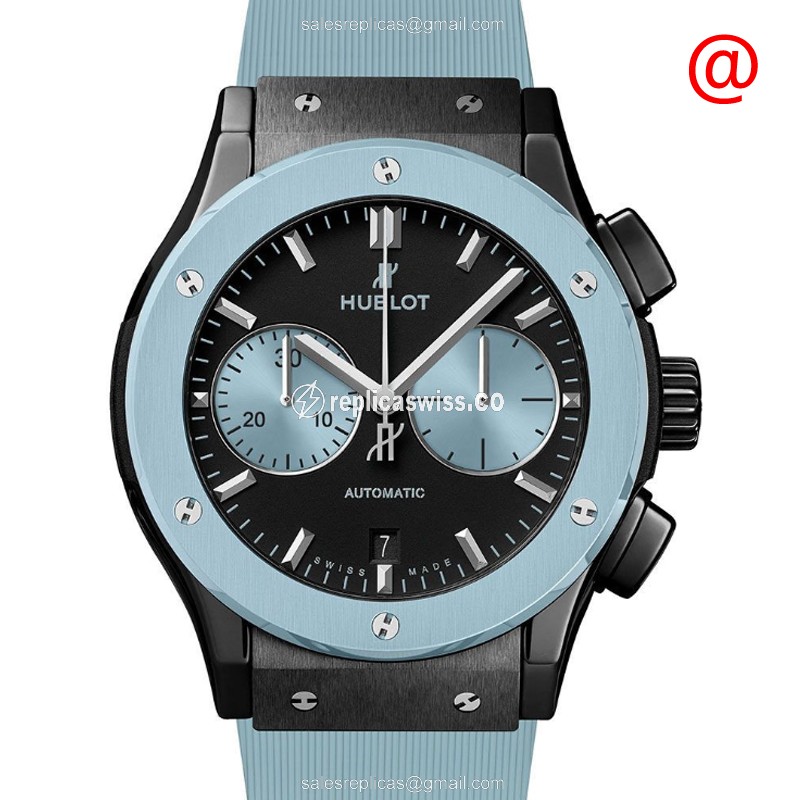 Hublot Classic Fusion Replica - Automatic - Ceramic - Black Dial - Blue Rubber Strap
