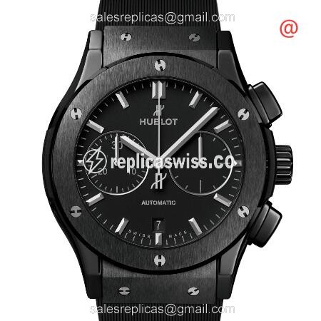 Hublot Classic Fusion Replica - Automatic - Ceramic - Black Dial - Black Alligator Strap