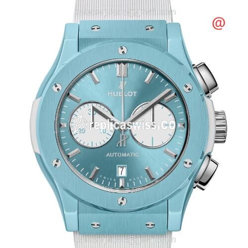 Hublot Classic Fusion Replica - Automatic - Ceramic - Blue Dial - White Leather Strap
