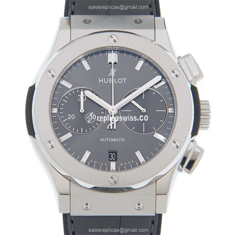 Hublot Classic Fusion Replica - Automatic - Titanium Case - Gray Dial - Grey Alligator Strap