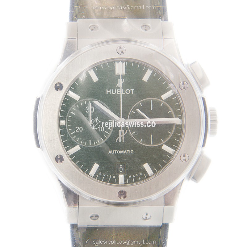 Hublot Classic Fusion Replica - Automatic - Titanium Case - Green Dial - Green Alligator Strap