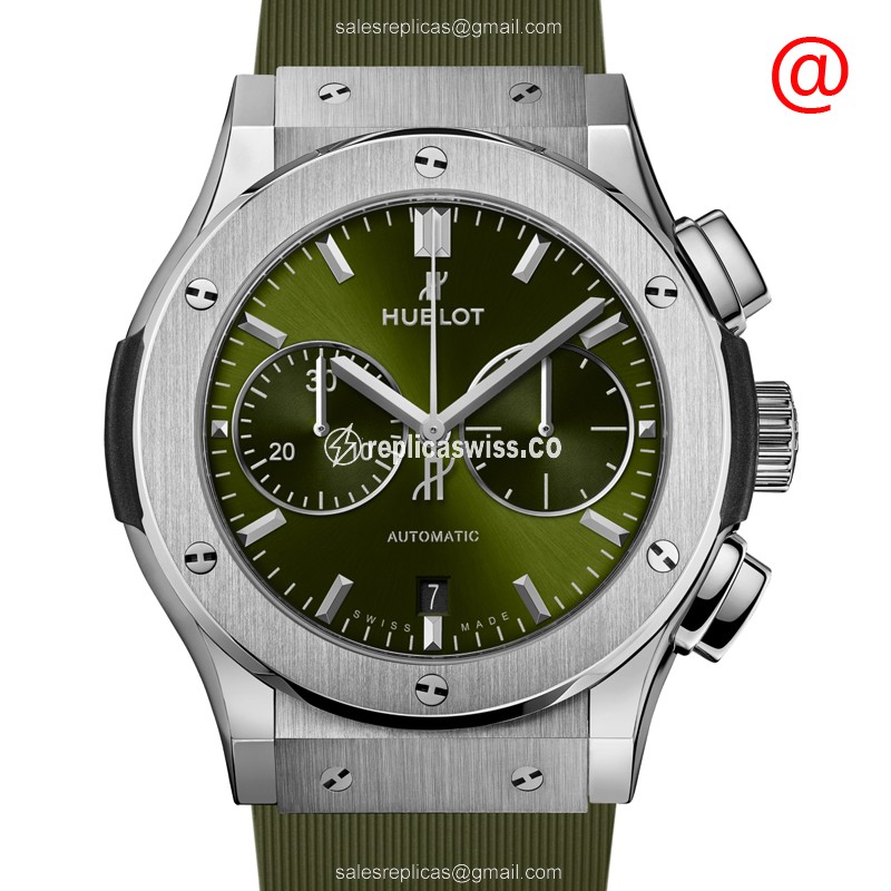 Hublot Classic Fusion Replica - Automatic - Titanium Case - Green Dial & Green Alligator Strap