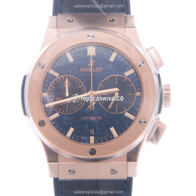 Hublot Classic Fusion Replica - Automatic - 18kt Rose Gold - Blue Dial - Blue Alligator Strap