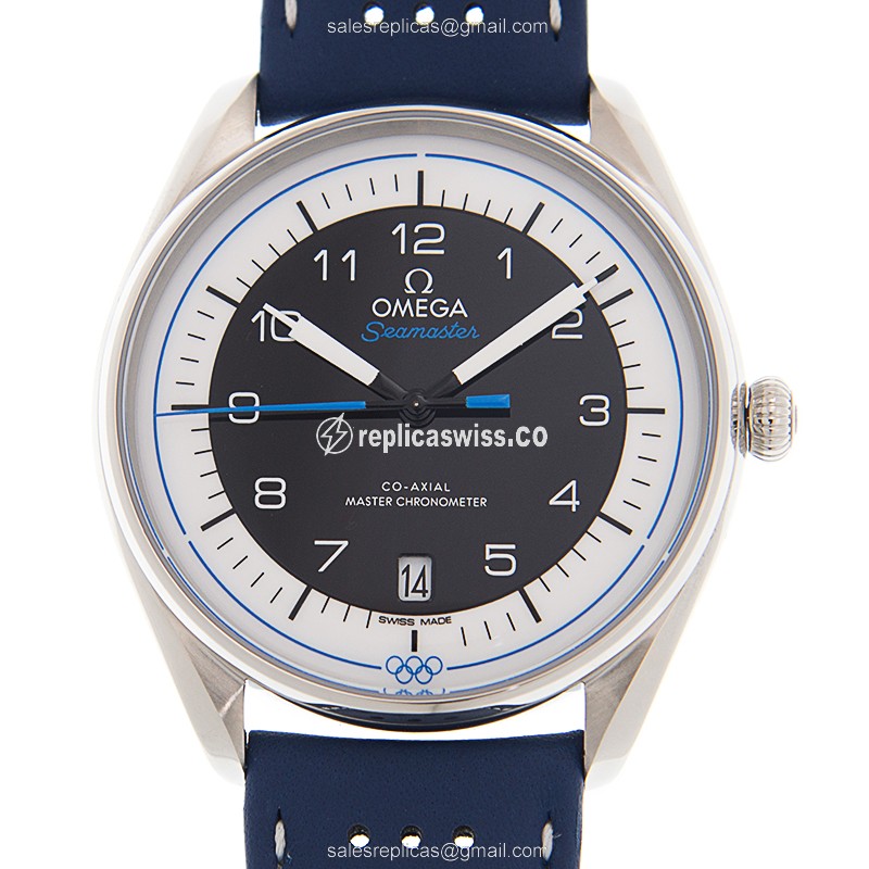 Omega 522.32.40.20.01.001 Replica - Automatic - Black Dial - Steel Case - Blue Leather Strap - Luxury Replica SPECIALITIES Watch