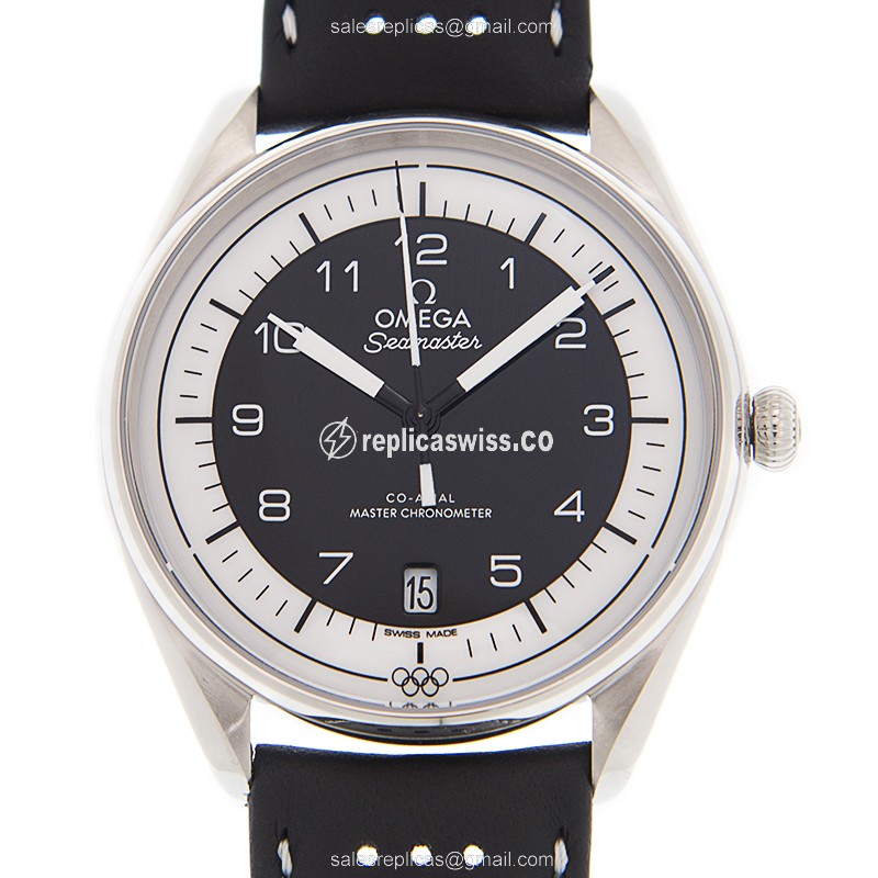 Omega Seamaster Replica - Automatic - Steel - Black Dial - Leather Strap - Black Buckle