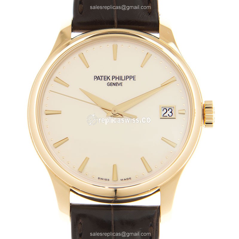 Patek Philippe 5227J-001 Replica - Automatic - 18kt Gold - Beige Dial - Brown Alligator Strap - Luxury Replica CALATRAVA Watch