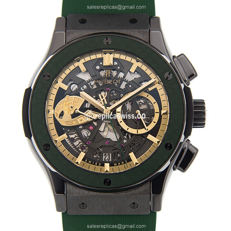 Hublot Classic Fusion Replica - Automatic - Grey Dial - Ceramics Case - Green Rubber Strap