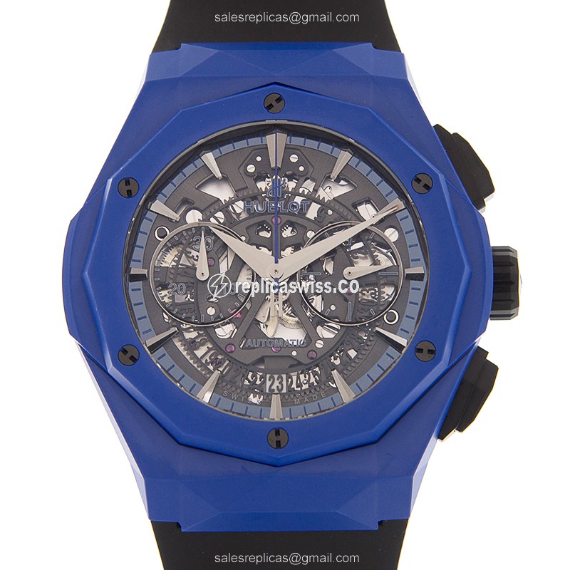 Hublot Classic Fusion Replica - Automatic - Steel Case - Skull Dial - Black Rubber Strap