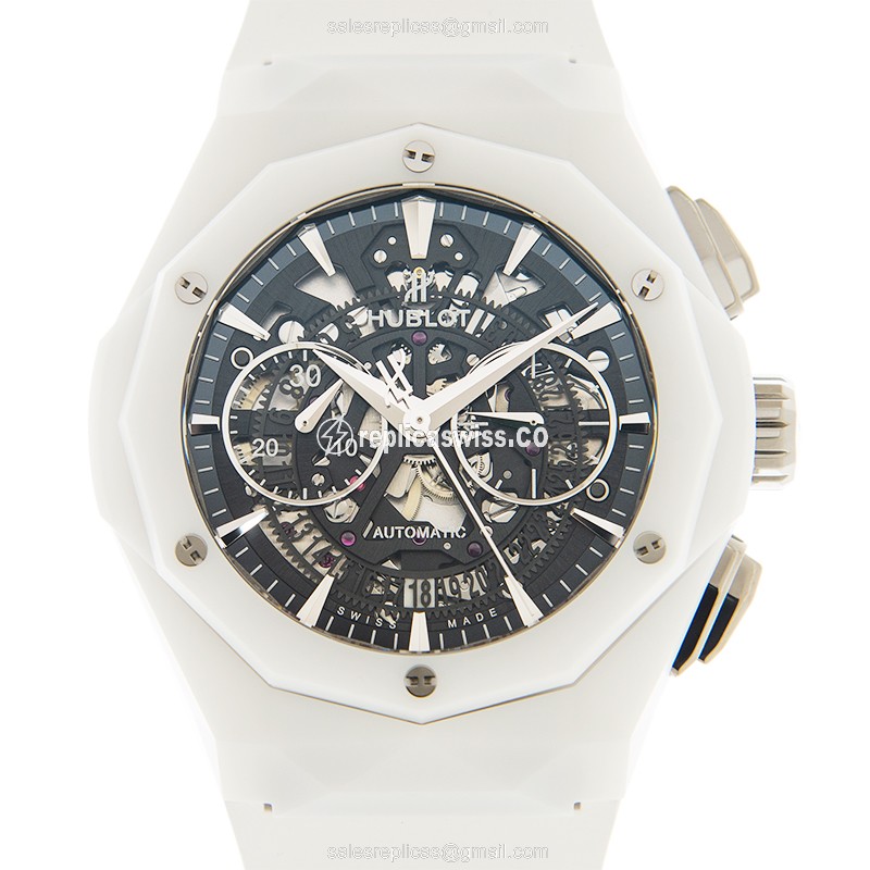 Hublot Classic Fusion Replica - Automatic - Ceramic Case - Transparent Dial - White Rubber Strap