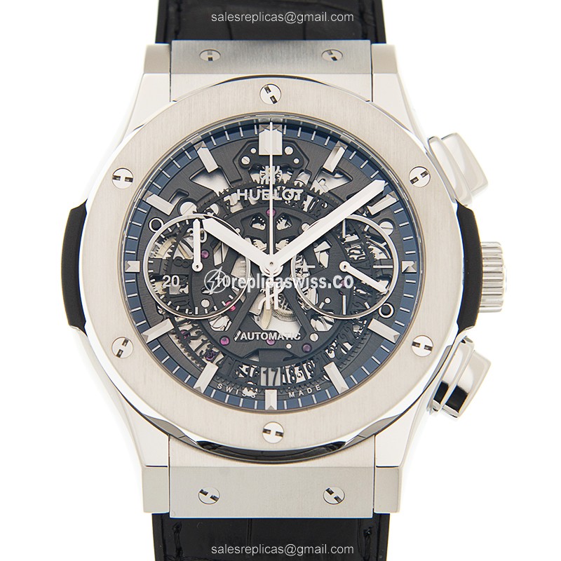 Hublot Classic Fusion Replica - Automatic - Titanium Case - Black Dial - Black Alligator Strap