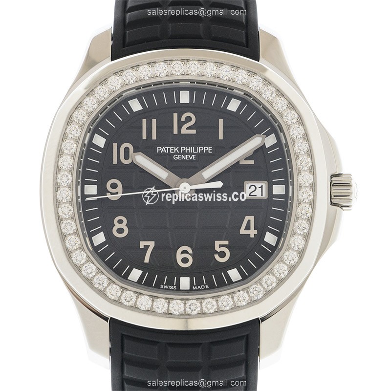 Patek Philippe AQUANAUT Quartz - Diamond Case - Black Dial - Rubber Strap