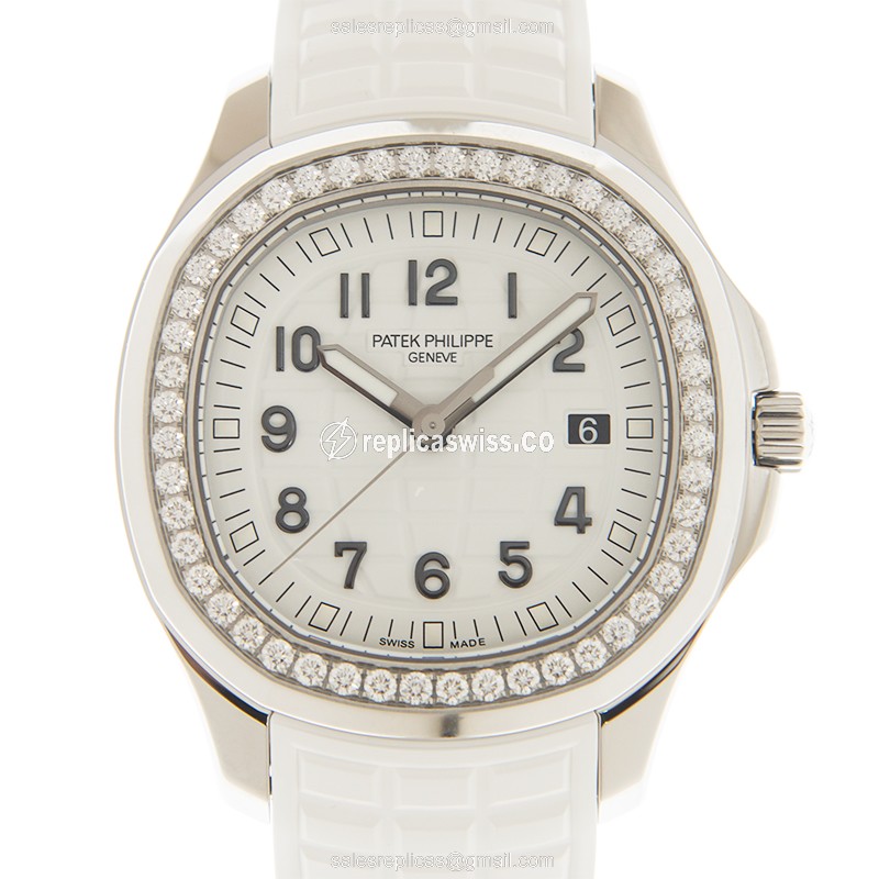 Patek Philippe AQUANAUT Quartz - Diamond Dial - White - Rubber Strap - Clasp