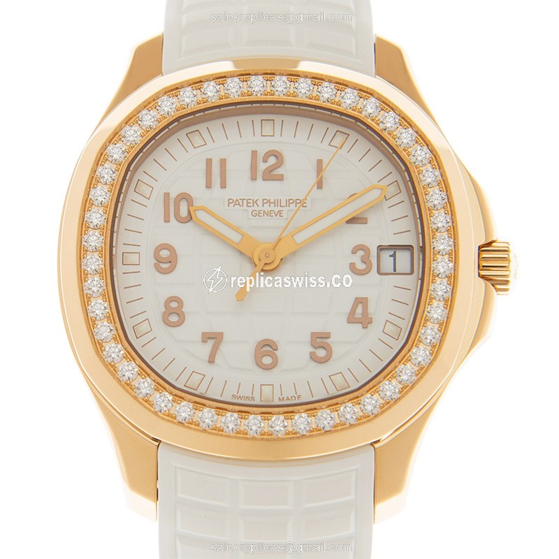 Patek Philippe AQUANAUT 18kt Rose Gold Diamond Auto - White Dial - Rubber Strap - Luxury Replica AQUANAUT Watch