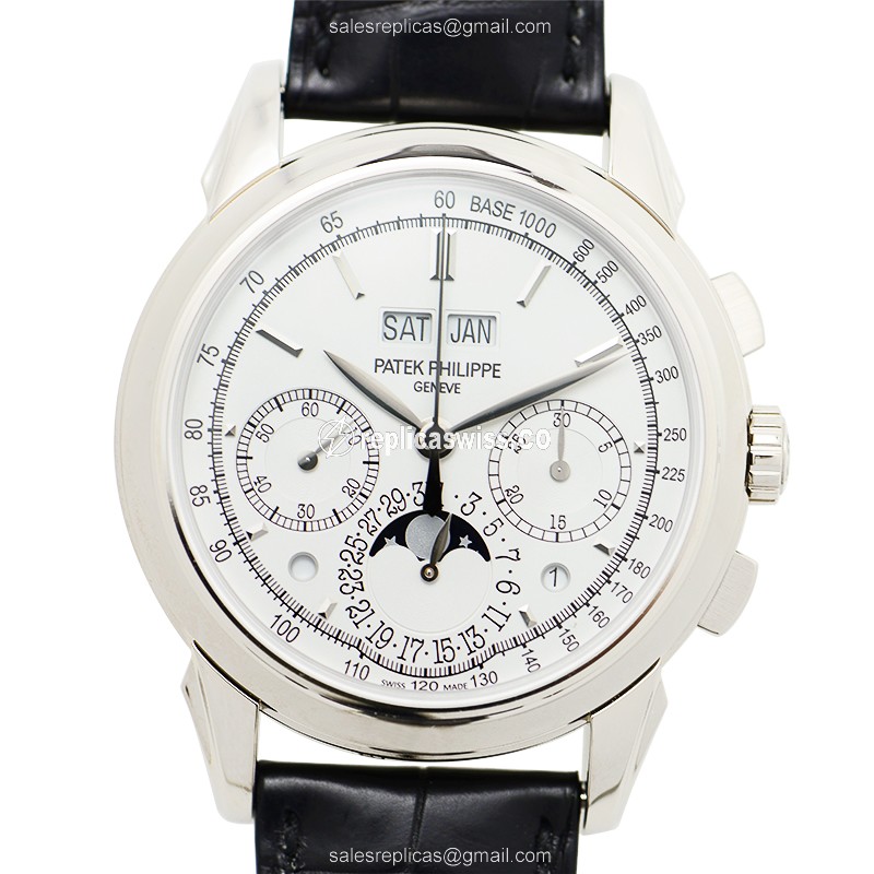 Patek Philippe 5270G-013 Replica - Manual Wind - 18kt Gold - Silver Dial - Black Alligator Strap
