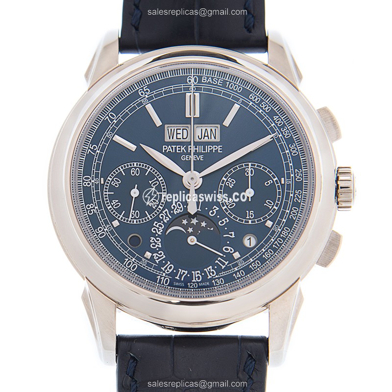 Patek Philippe 5270G-019 Replica - Manual Wind - 18kt Gold - Blue Dial - Alligator Blue Strap