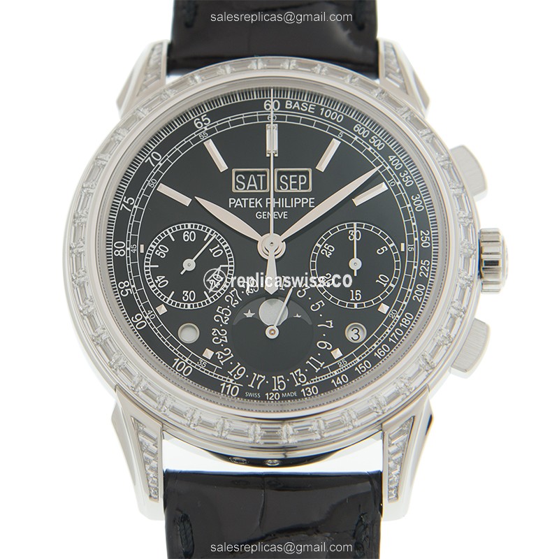 Patek Philippe 5271P-001 Replica - Manual Wind - 950 Platinum - Diamond Set - Black Dial - Alligator Strap